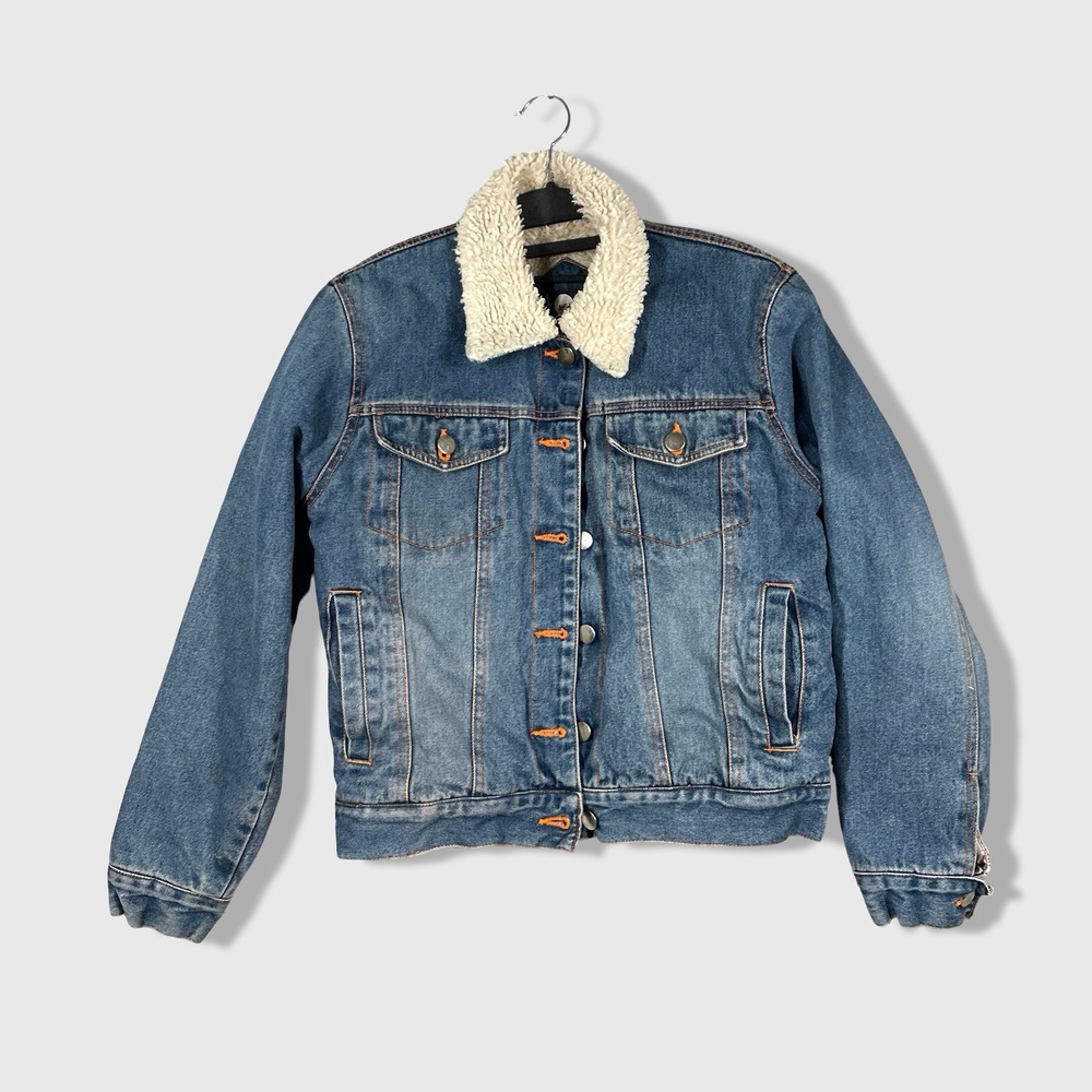 Ashley by 26 International Denim Jacket Womens Medium Blue Sherpa Lined‎ Casual